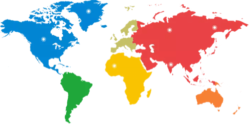 world map with different colored continents shows where the test is taken