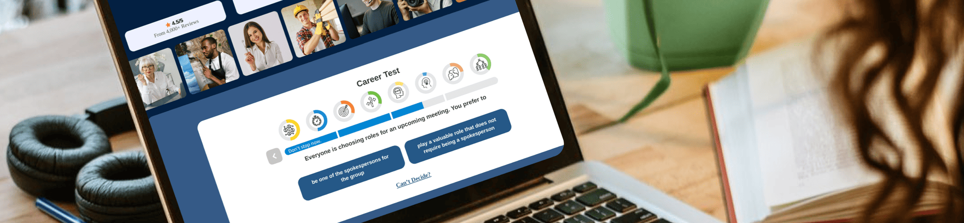 person looks at online career assessment on laptop
