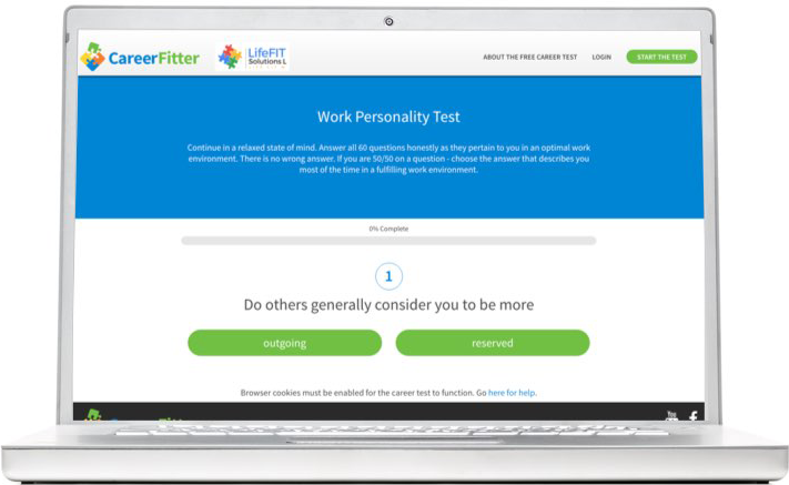 sample free career test question on laptop