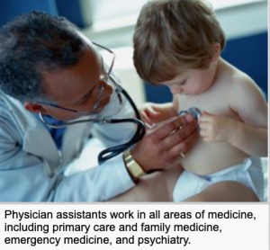 A physician's assistant is listening to a two year old little boys heart with a stethoscope.