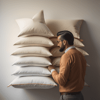 architect looks at a wall of pillows