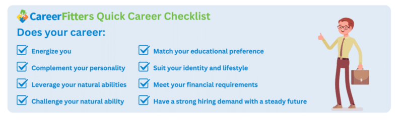 CareerFitter's career checklist for you best career will help you answer what career is suitable for me